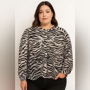 Michael Kors Zebra Print Blouse - Size 3X -Black/White